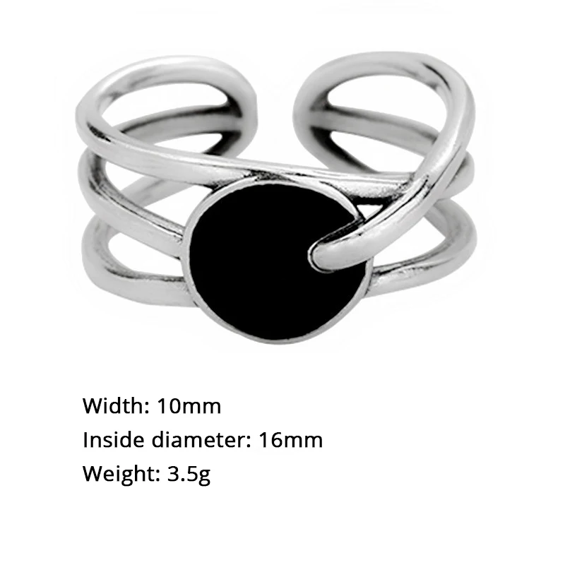925 Sterling Silver Black Round Irregular Stackable Line Ring For Women Adjustable Simple Designer Rings Fashion Jewelry | Украшения и