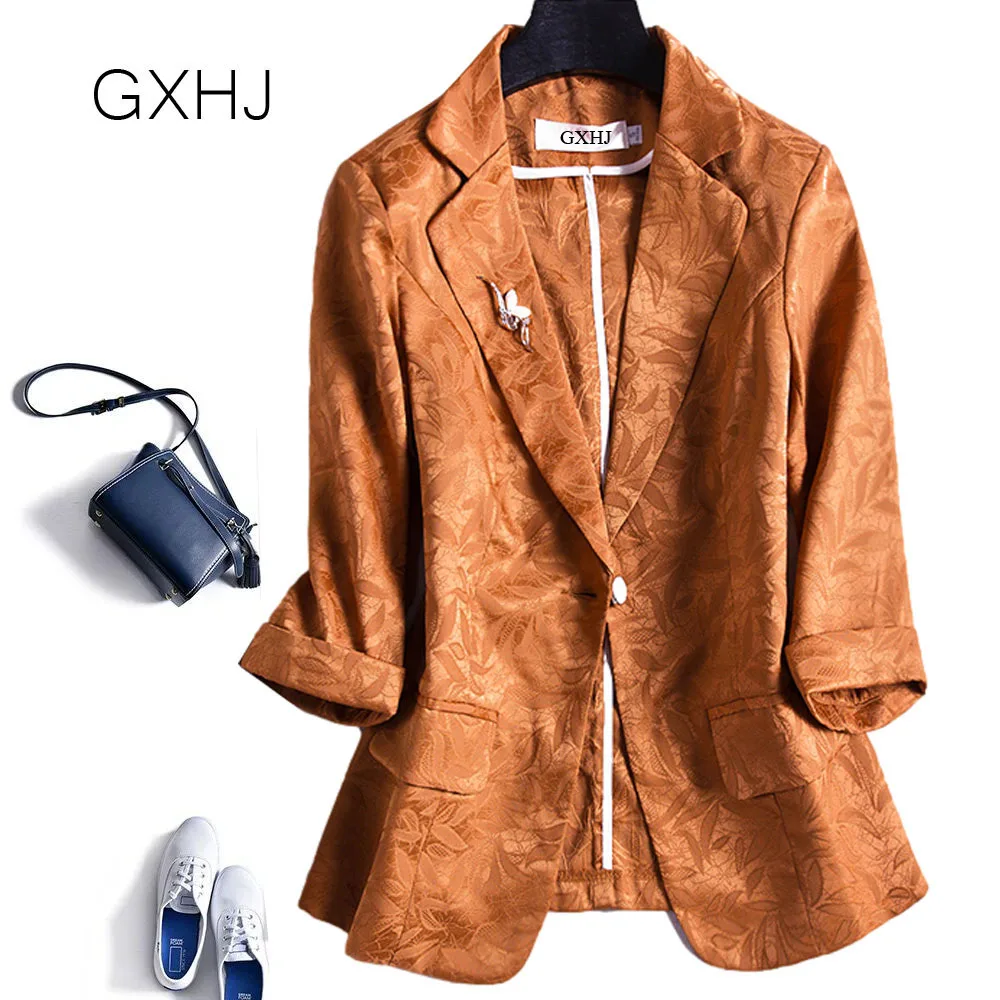 

Женский жаккардовый пиджак, короткий стиль, весна-лето 2021, новый продукт, приталенный костюм в Корейском стиле с рукавом три четверти, пиджа...