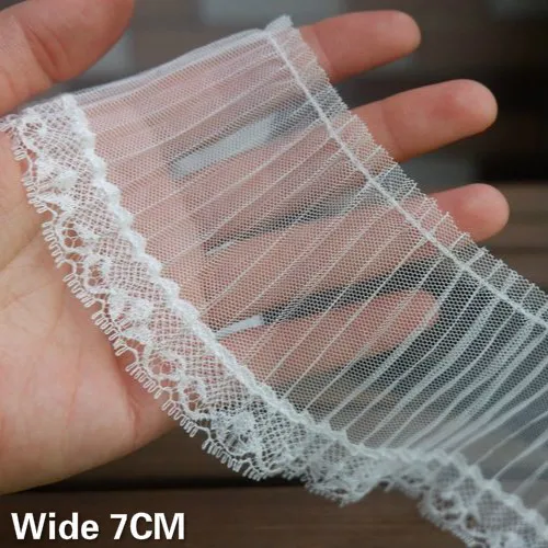 

7CM Wide Tulle Lace Fabric Pleated Mesh Embroidered Fringe Elastic Ruffle Trim Stitching Wedding Veil DIY Clothing Accessories