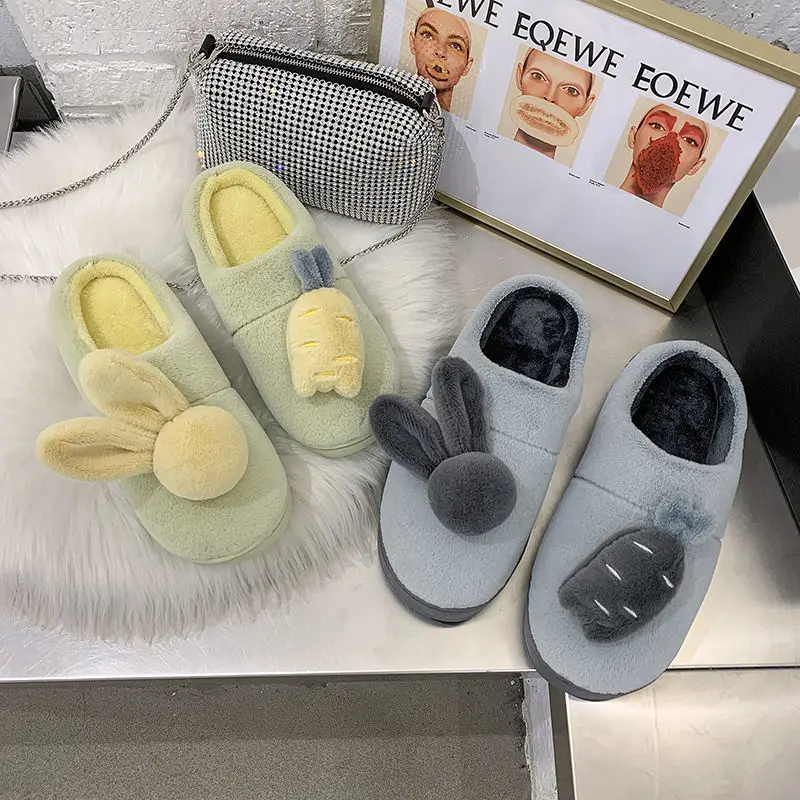 

Women Winter Cotton Slippers Warm Plush Soft Bottom Lovers Indoor Shoes Slip On Cartoon Female Male Home Floor Slides