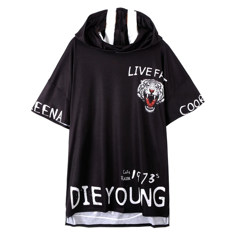 

2021 Summer Women Plus Size Loose Cartoon Print Short Sleeve Irregular Hem Hooded Dress