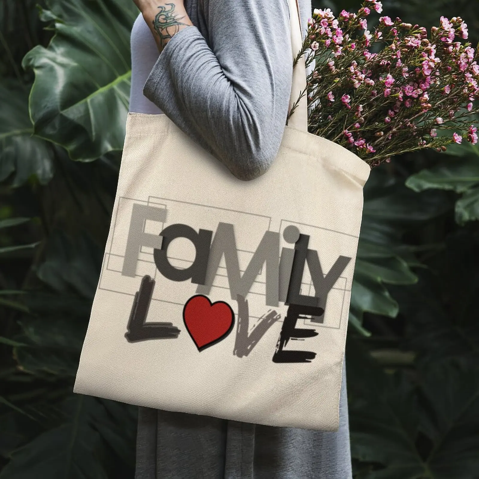 

Family Love Eco-Friendly Tote Bag White Canvas Bag Kawaii Travel Books