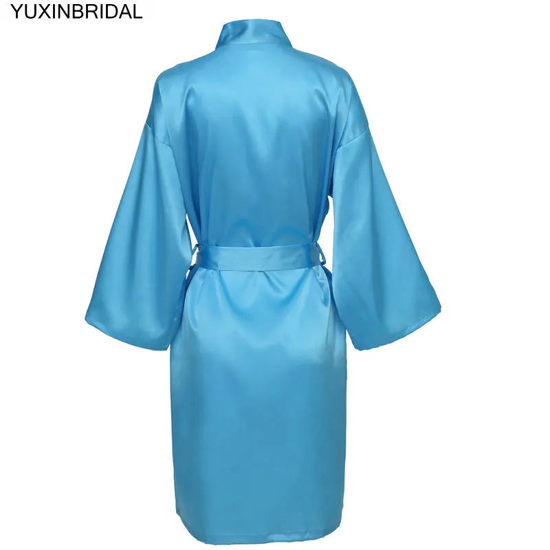 Teal Blue YUXNBRIDAL Атласный халат для невесты, Свадебный банный халат, одежда для невесты, Свадебный Однотонный женский халат до колена - Цвет: Teal Blue