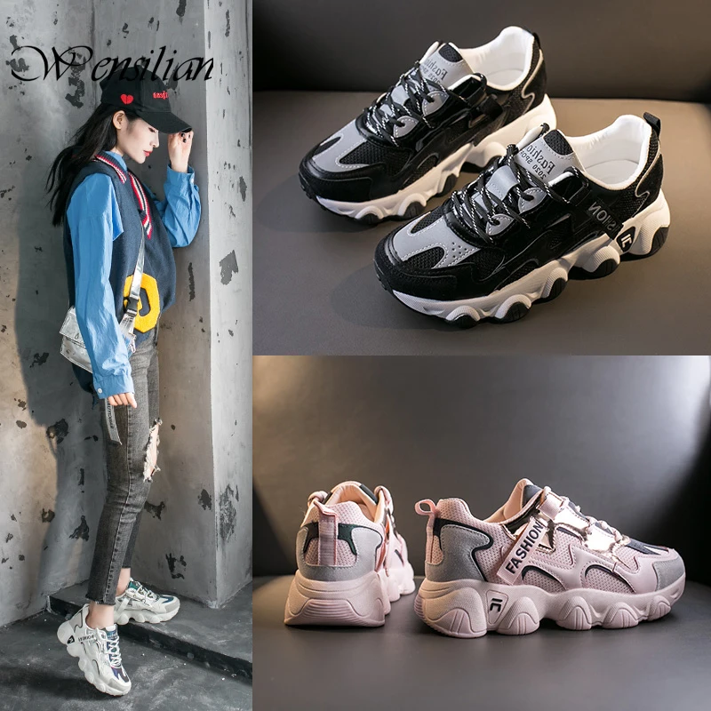 

Timalina Reflective Women Sneakers Fashion Dad Shoes White Chunky Sneakers Platform Sneakers Womens Vulcanize Shoes