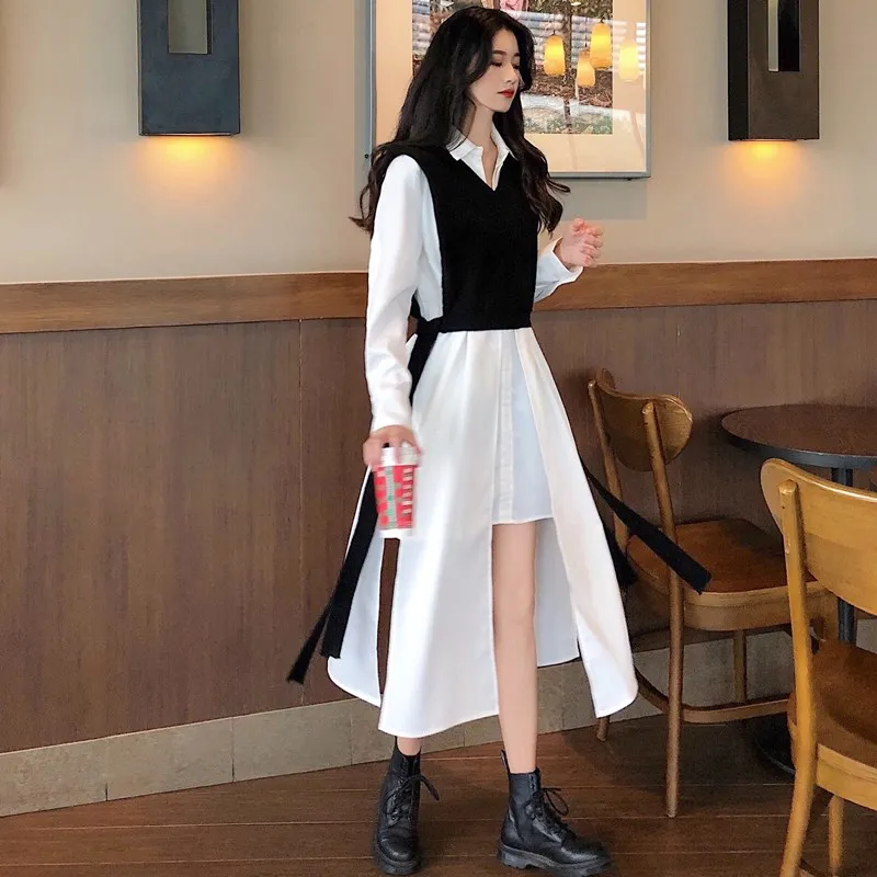 Женское платье рубашка 2020 костюм из двух предметов с длинным рукавом на шнуровке