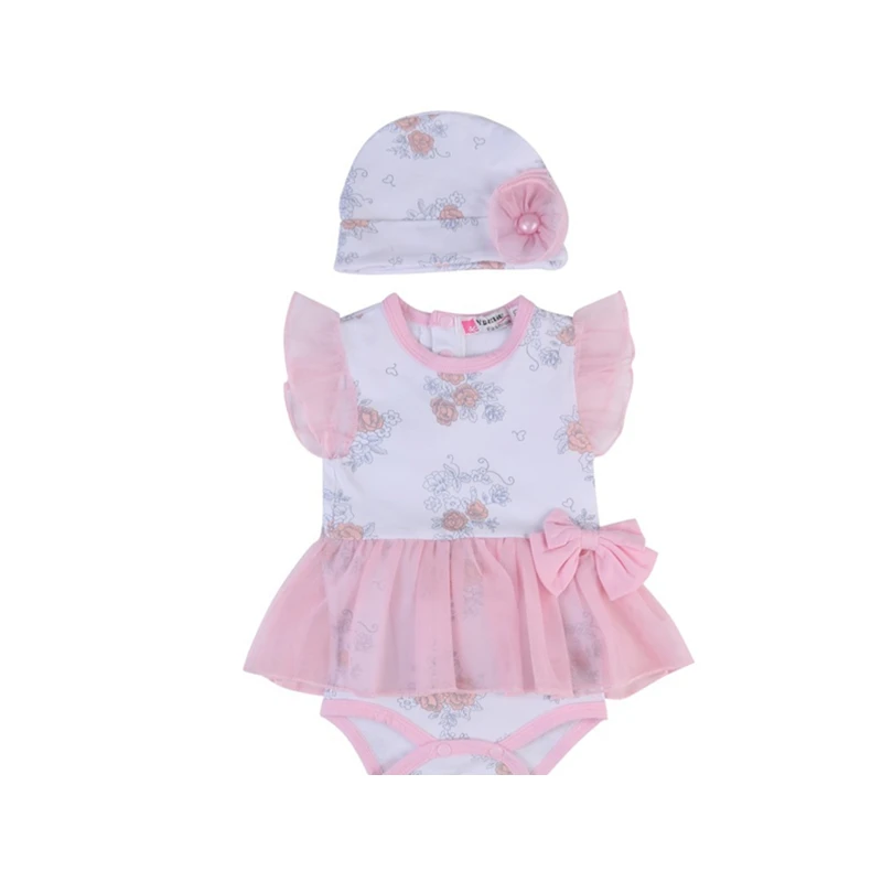 

Baby Girl Two Piece Dresses Rompers Rose Flower Princess Skirt Jumpsuits Flora Hat Suits Newborn Summer Climbing Kids Clothes