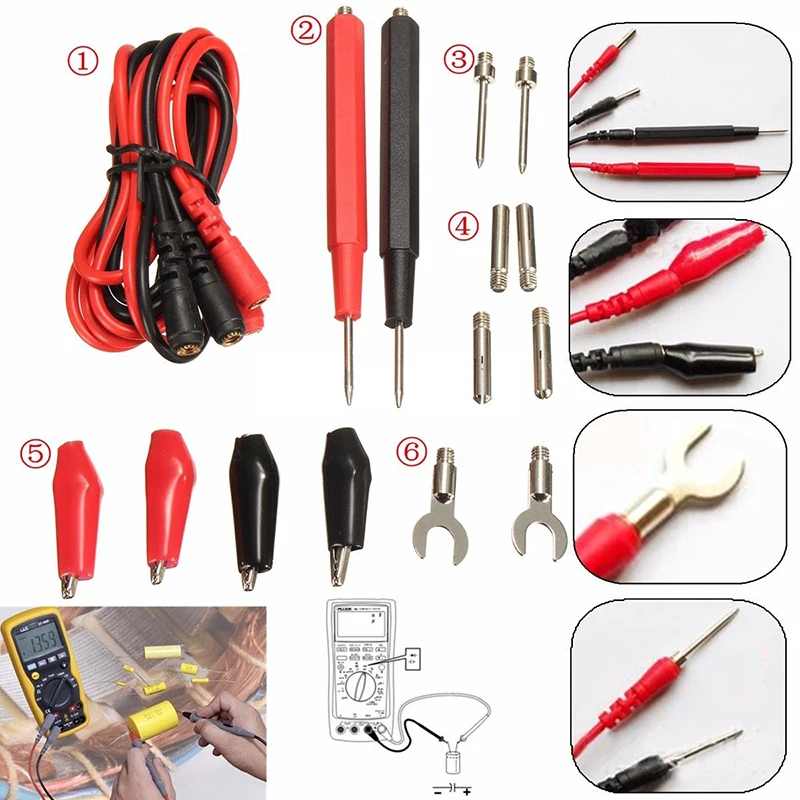16pcs High Quality Digital Multimeter Banana Plug Probe Test Lead Cable Clips Assortment Kit | Инструменты