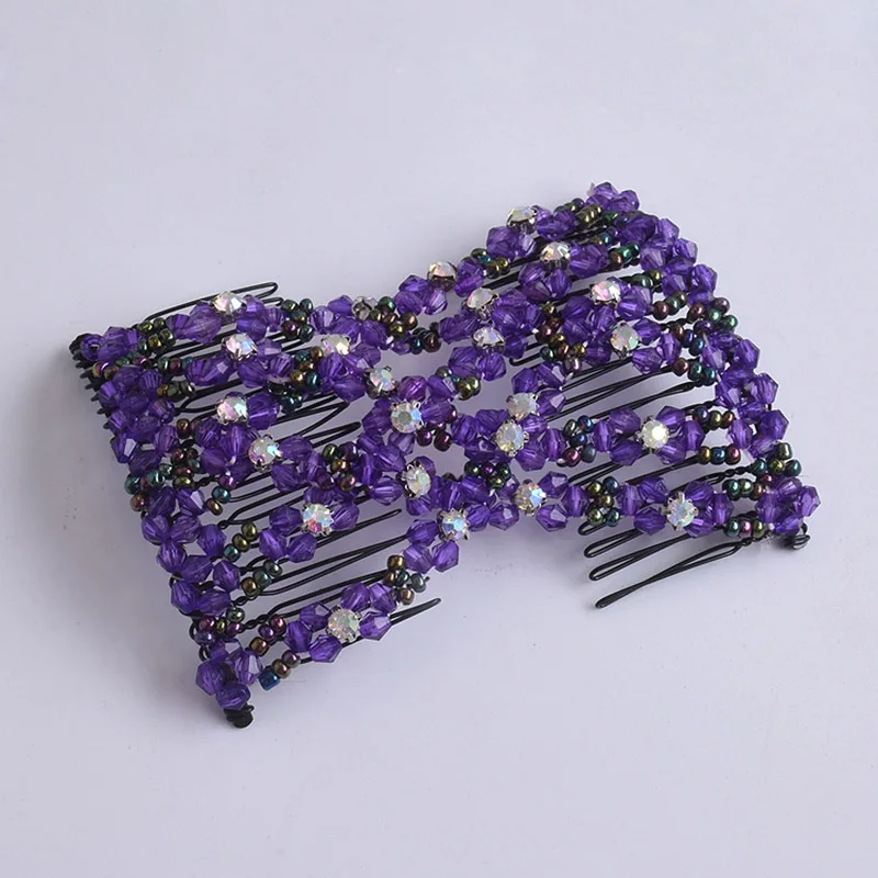 C Purple DIY женские эластичные Волшебные волосы инструменты для волос бусины коготь зажим аксессуары жемчужные расчески для волос производитель волос винтажная булочка прическа Мода - Цвет: C Purple