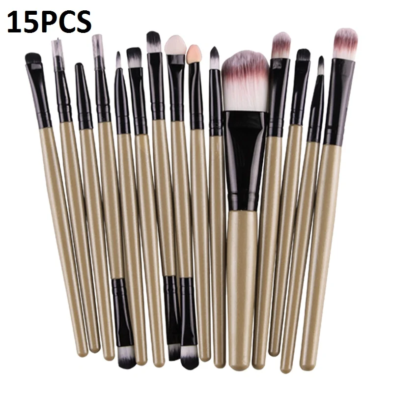 15pcs 15/20 шт. набор кистей для макияжа, инструменты для макияжа, косметический набор, набор для макияжа с деревянными ручками, брендовый набор кистей для макияжа Pincel Maleta De Maquiagem профессиональный - Handle Color: 15pcs