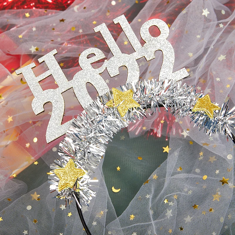 

Повязка на голову Hello 2022, повязка на голову с блестками и звездами, украшение для новогодней вечеринки, мишура, товары для новогодней вечерин...