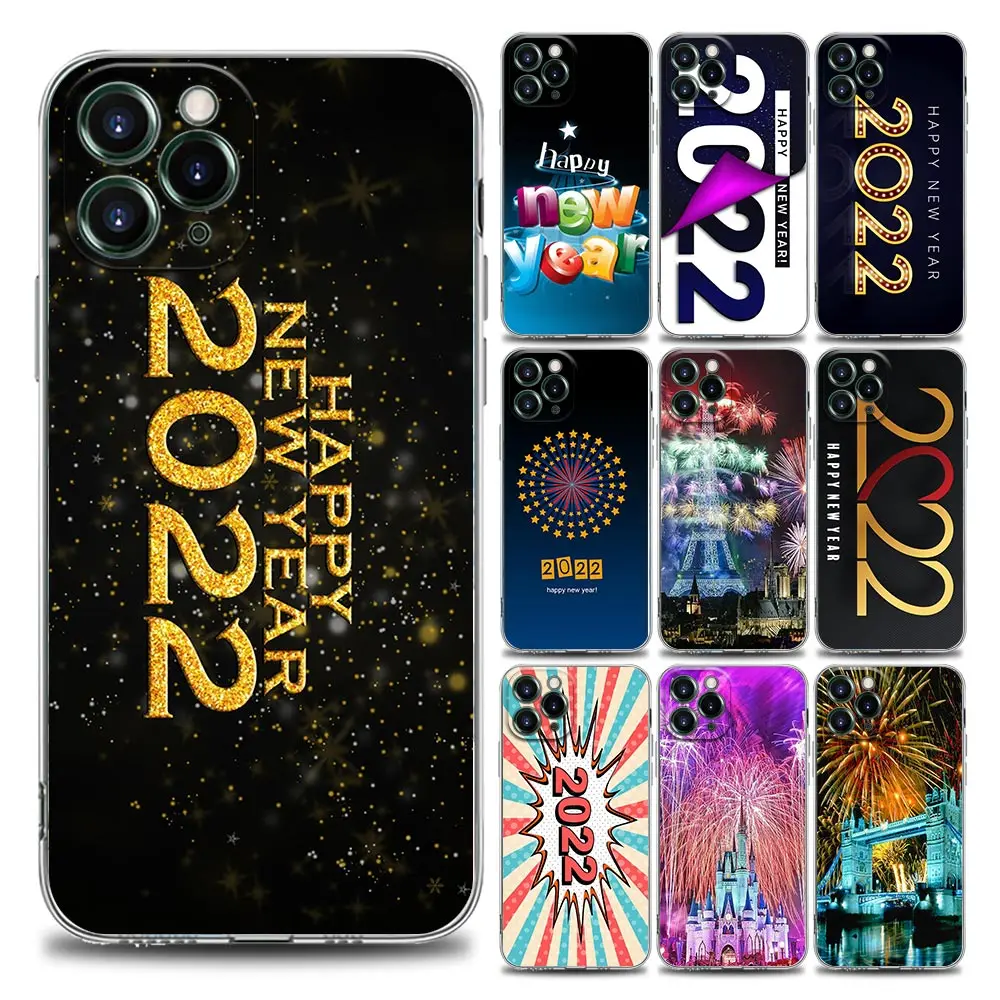 

Happy New Year 2022 Clear Phone Case for iPhone 11 12 13 Pro Max 7 8 SE XR XS Max 5 5s 6 6s Plus Soft Silicon