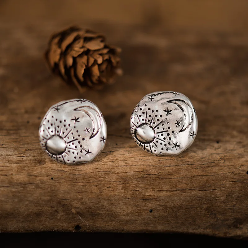 Винтажные Крошечные маленькие серьги гвоздики с рисунком солнца круглые