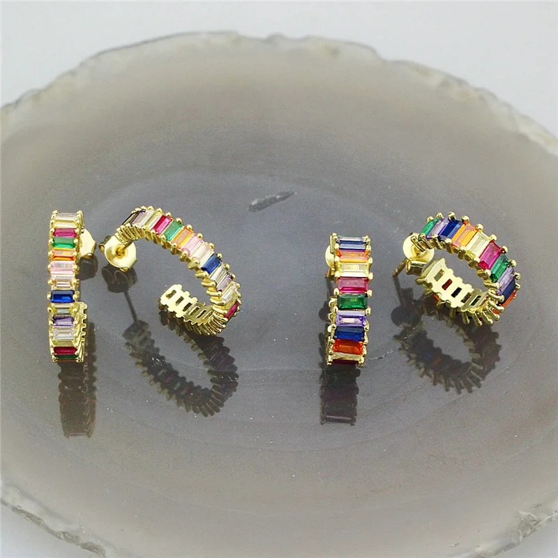 10-20mm 5pair/lot Fashion rainbow jewelry custom plated earrings women beautiful cubic zircon popular cz earring | Украшения и