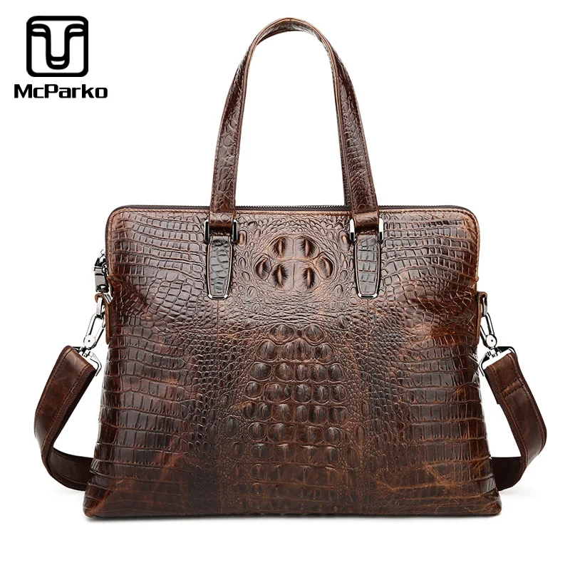 

Cow Leather Briefcase Vintage Men's Briefcase Genuine Leather Bags Embossing Crocodile Design Brown Business Hand Bags For Men