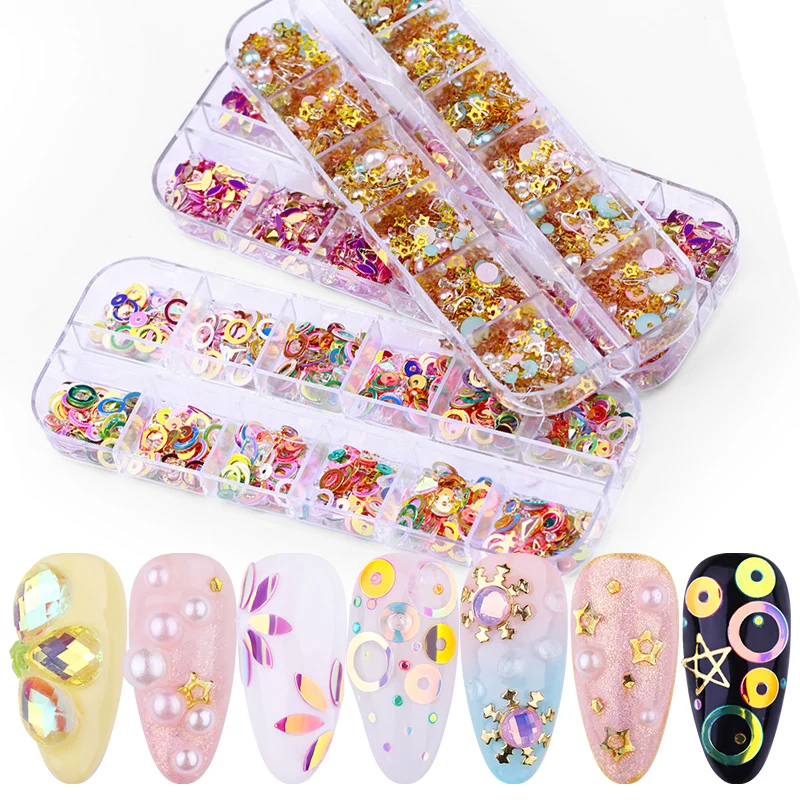 12 сетки/коробка с плоским основанием для ногтей Стразы смешанный размер воды
