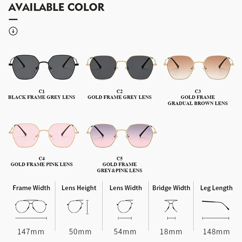 

New Polygon Sunglasses Women Retro Metal Gradient Sun Glasses Men Brand Designer Hexagon Eyeglasses UV400 lentes de sol mujer