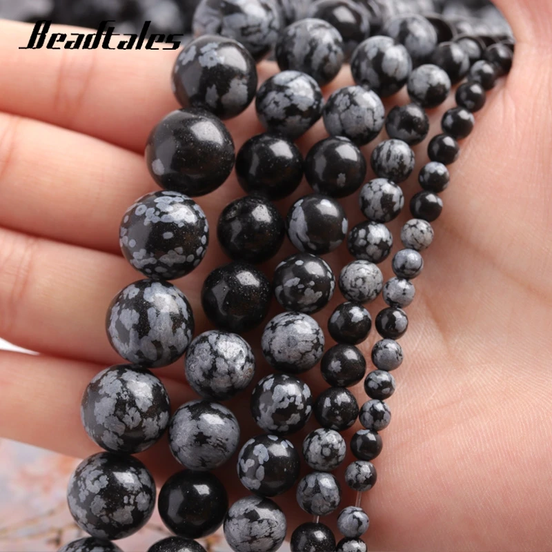 

Snowflake Stone Bead Grey Black Beads Natural Stone Natural Round Loose beads For DIY Making Bracelet Jewelry 4/6/8/10/12mm