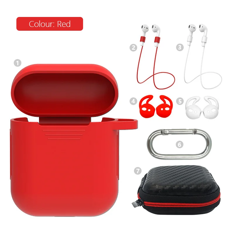 7in1-Red Мягкий силиконовый чехол 7 шт. Набор для Apple гарнитура для Airpods чехол s для Apple Airpods противоударный чехол для Air Pods защитный чехол - Цвет: 7in1-Red