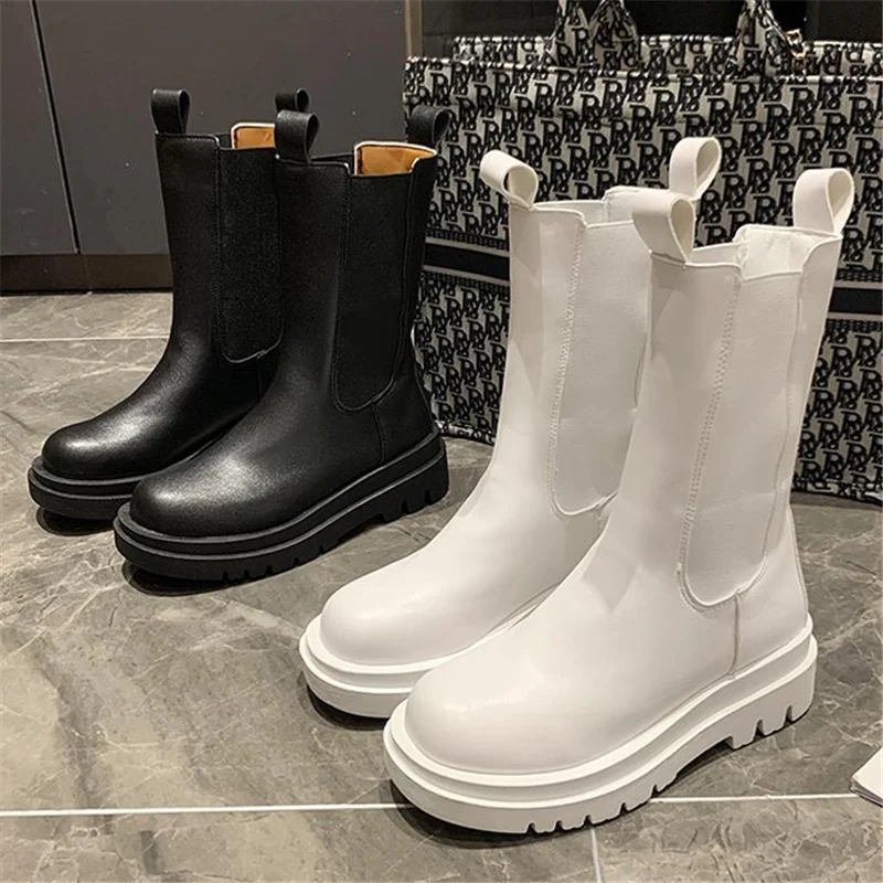 

Женские Модные осенне-зимние короткие сапоги на платформе в британском стиле, женские массивные дымонепроницаемые сапоги Челси, женские са...