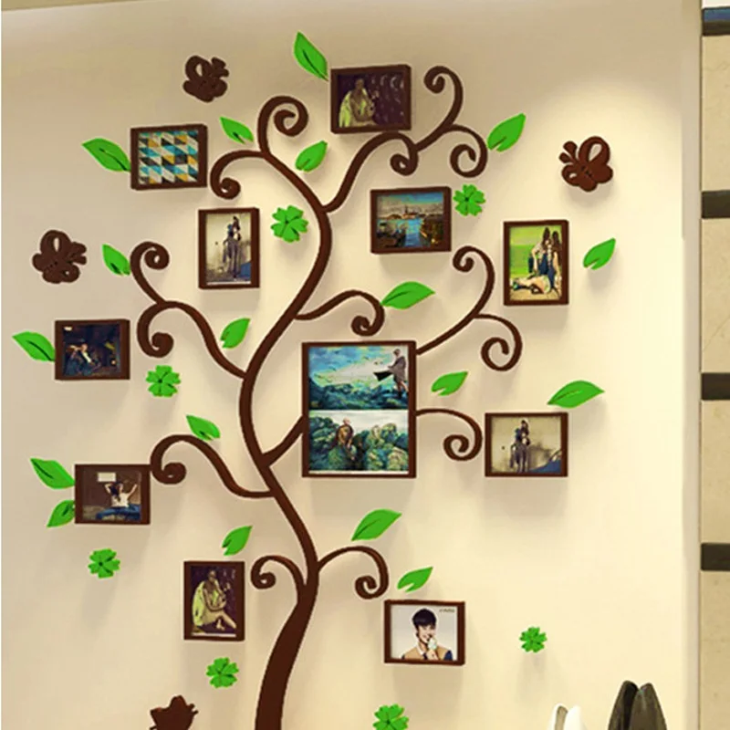 Акриловые DIY фото дерево настенные наклейки клей 3D Семья рамка Настенная