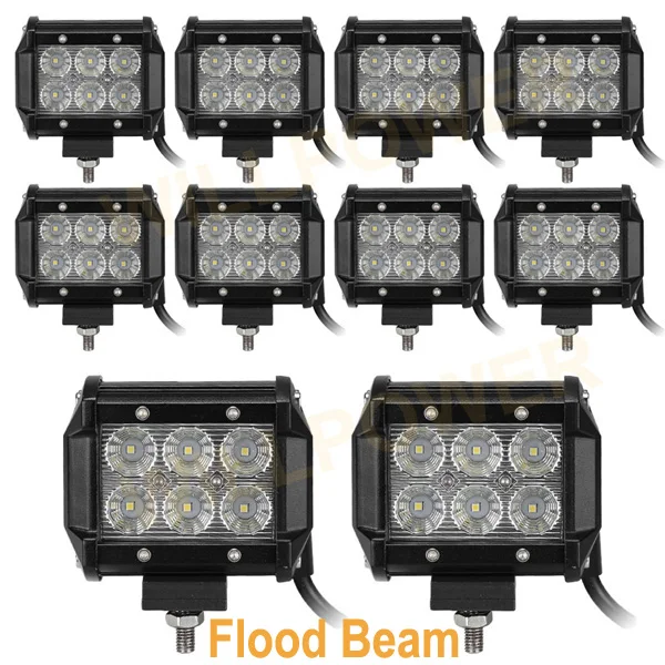 2 шт./10 шт. 18 Вт светодиодный фонарь дальнего света 18В прожектор 12V 24V 4 дюймовый светодиодный свет бар 4x4 Светодиодная панель для внедорожников автомобиля светодиодный лампы для Niva 4x4 - Цвет: 10pc Flood
