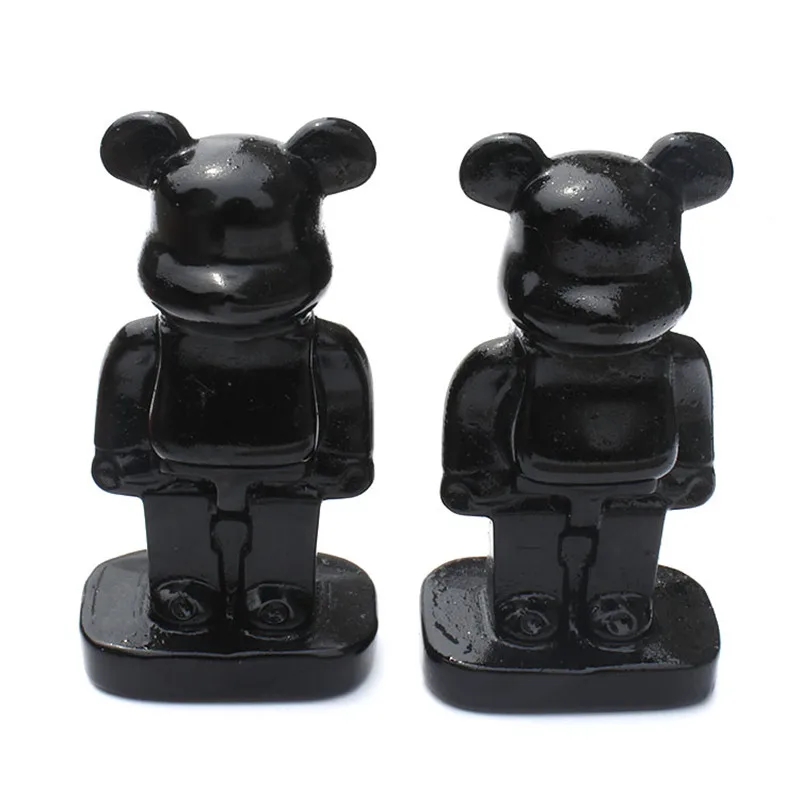 

1 Pcs hand carved natural black obsidian crystal cute bear craft