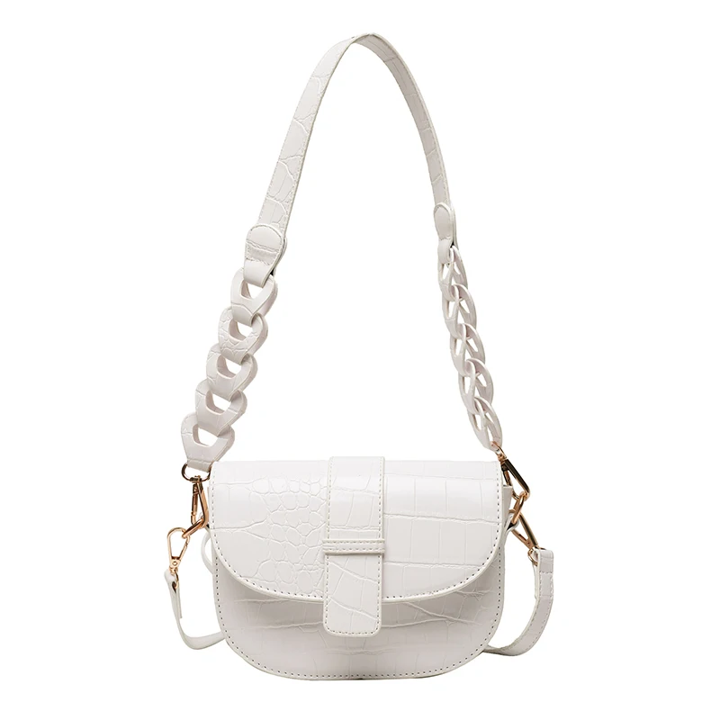 

Crocodile Pattern Braided Shoulder Strap PU Leather Saddle Crossbody Bags For Women 2021 Summer Gradient Shoulder Handbags