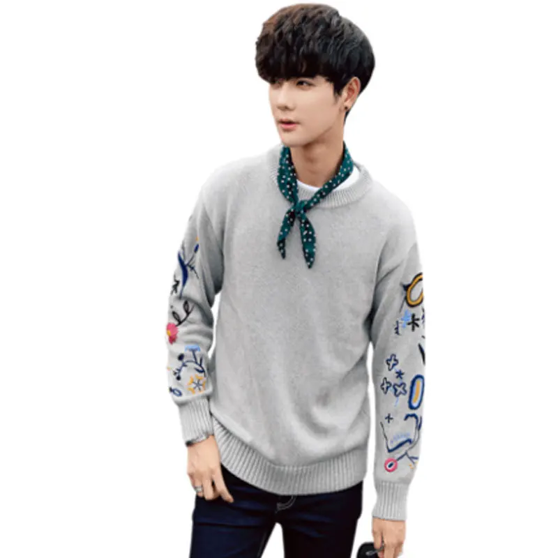 Новинка 2019 осенне зимний брендовый мужской свитер с вышивкой мужские вязаные