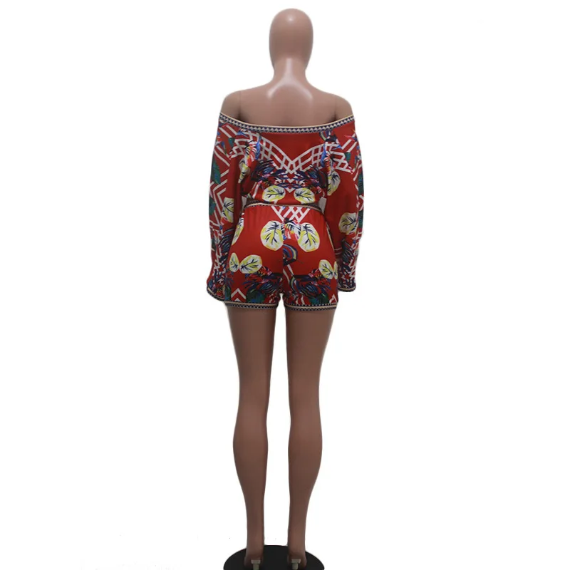 

Fashion sexy women's shorts suit printed deep V-neck