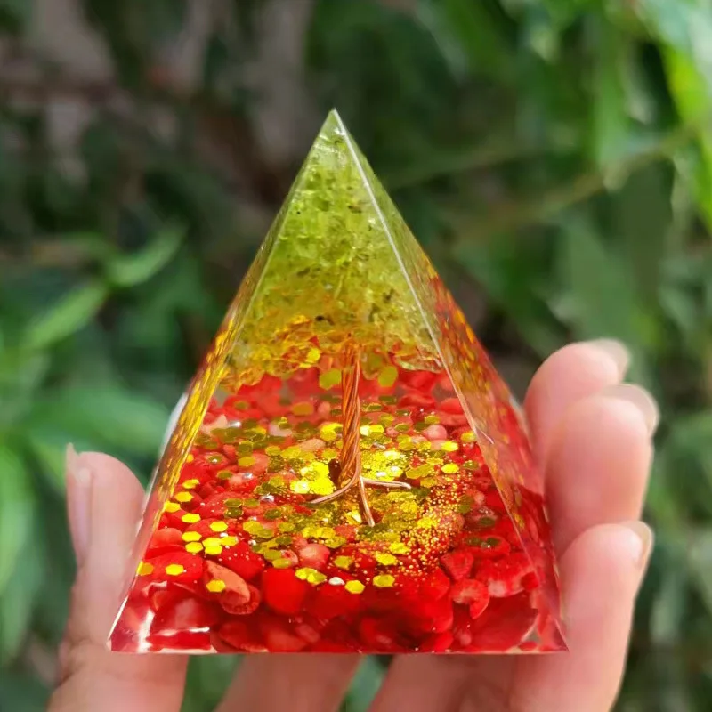 

Energy Generator Orgone Pyramid Amethyst Peridot Healing Natural Crystal Reiki Chakra Generator Orgonite Pyramid Meditation Tool