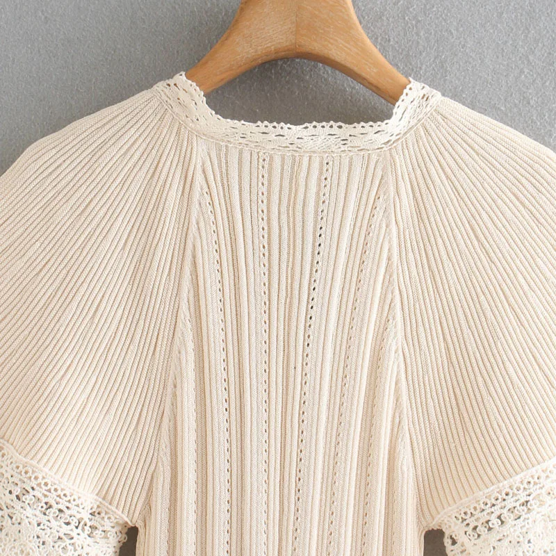 

Lotus Leaf Sleeve Round Neck Knit Slim Fashion Chic Women's Dress Harajuku Bag Hip Simple Female Dress