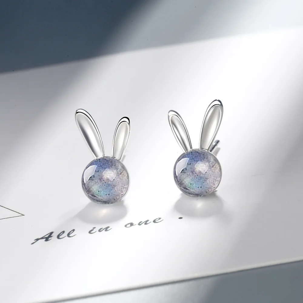 

CH-1171 Blue Moonstone Rabbit Stud Earrings S925 Sterling Silver Needles Net Celebrity Small Earring For Women Jewelry Wholesale