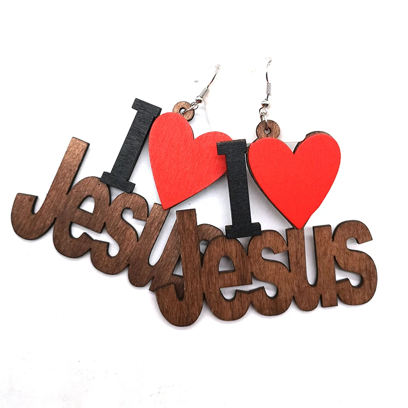 Деревянные серьги I love Jesus|Серьги-подвески| |