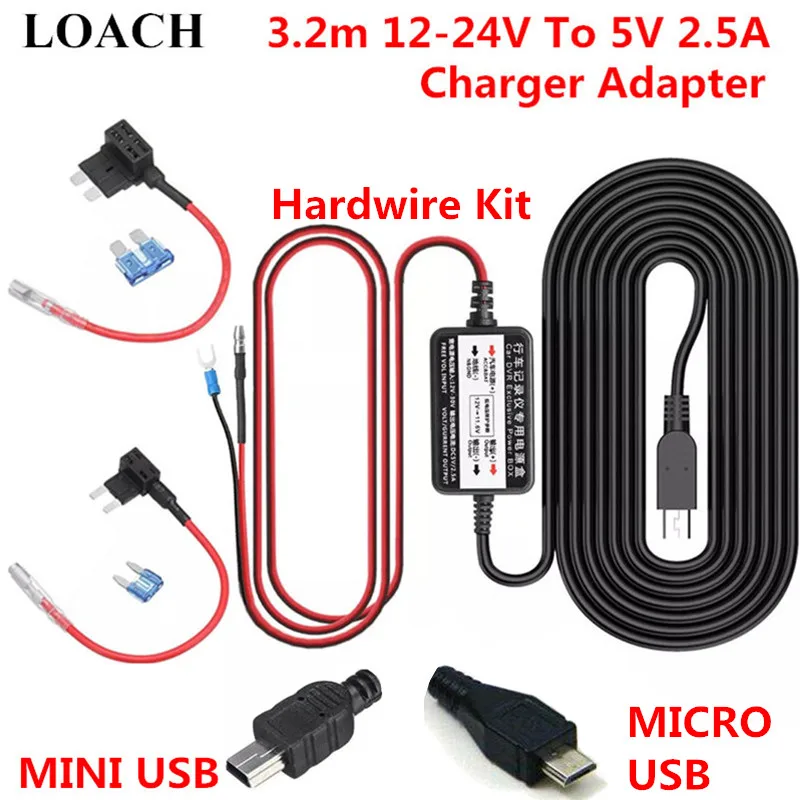 Adaptador de cargador de cámara de salpicadero para coche, Kit de cable duro DVR de 3,2 m, 12v-24v a 5v, 2.5A, Mini Micro USB, para XiaoMi 70Mai YI 360