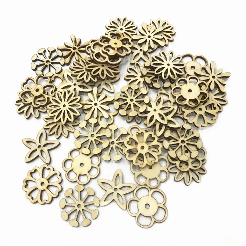 

200PCS 30MM Wood Decoration Mix Wooden Flower Leaves Cutouts Slice for DIY Wooden Art Decoration Home Party Embellishments