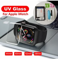 10pcslot new uv tempered glass screen protector for apple watch series 6 se 5 4 3 2 38mm 42 40 44mm full glue protective glass