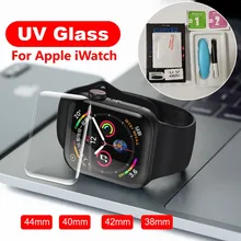 10Pcs/Lot New UV Tempered Glass Screen Protector For Apple Watch Series 6 SE 5 4 3 2 38mm 42 40 44mm Full Glue Protective Glass