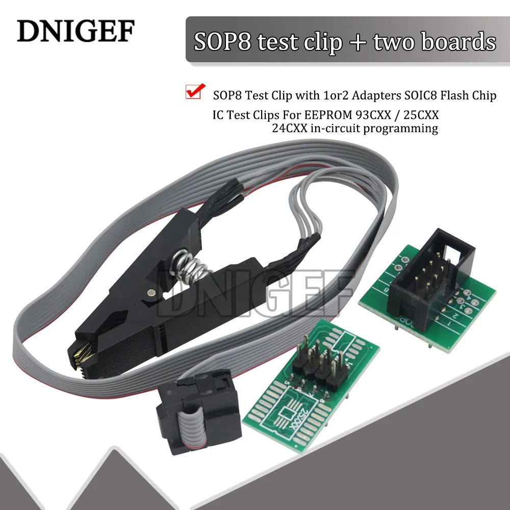 Тестовый зажим DNIGEF SOP8 с 1or2 адаптерами SOIC8, диагностические зажимы для микросхем вспышки для EEPROM 93CXX / 25CXX/24CXX, программирование в цепи
