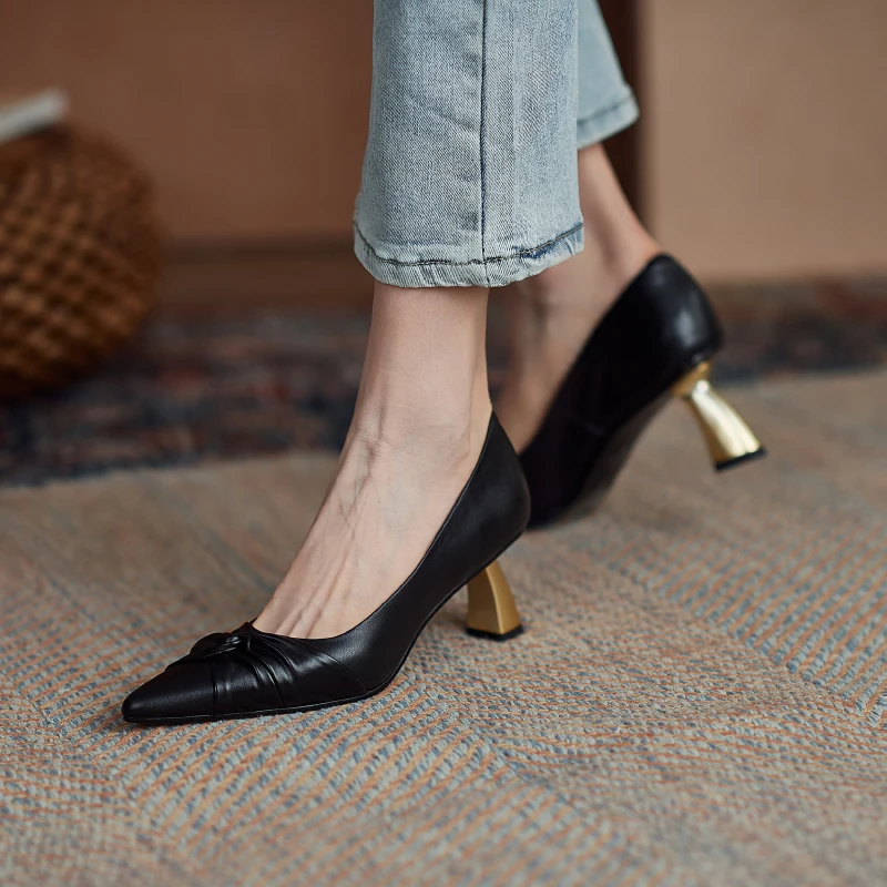 

Женские туфли QZYERAI из натуральной кожи, выразительные туфли-лодочки на толстом каблуке, элегантная Рабочая Повседневная летняя обувь