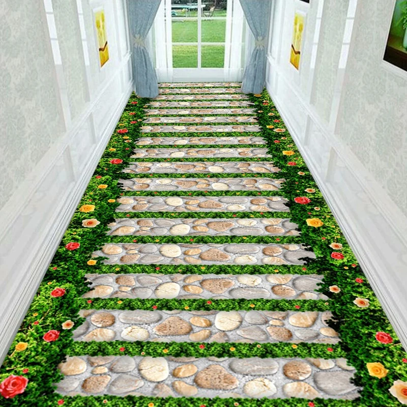 

Lawn Floral Living Room Carpet 3D Rug Long Corridor Floor Area Rug Flannel Non-slip Balcony Kitchen Bedroom Mat Carpets Doormat