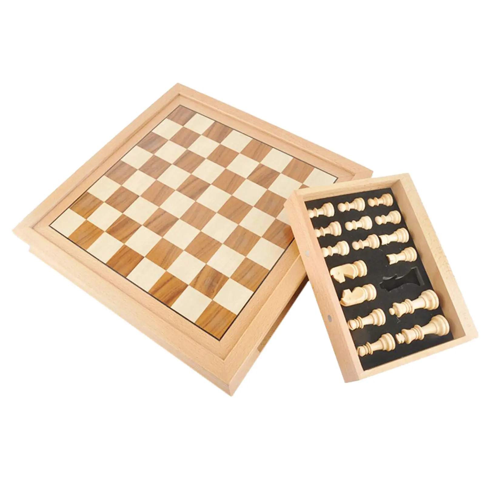 

32cmx32cm Magnetic Wooden Chess Set Walnut with Storage Drawer Portable Top Quality Board Game for Kids Toy Puzzle