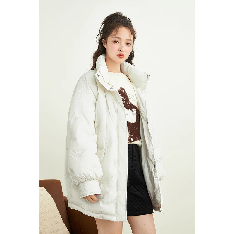 INMAN Women's Winter Jacket With Bandage Down Coat Minimalist Flowers Embroidery Design Kawaii Pocket Thermal Women's jacket