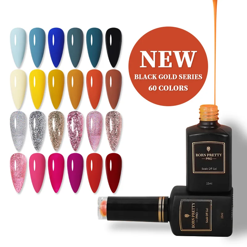 

BORN PRETTY Pro 15ml Gel Nail Polish 60 Colors Soak Off UV Gel Semi-permanent Varnish Base Gel Top Coat All For Manicure Glitter