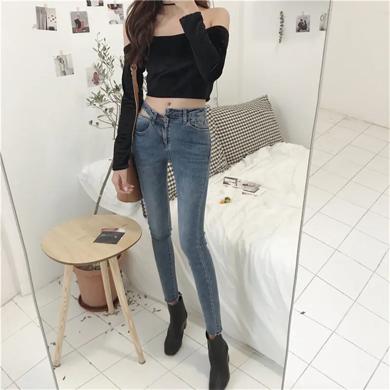 

HziriP Irregular Skinny Slimming Jeans Elastic Sexy High Street Women Slim High Waist Slender All Match Denim Pencil Trousers