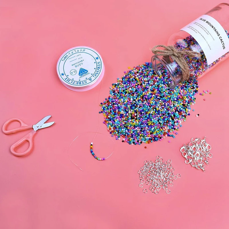 

15000Pcs Glass Seed Beads, Mixed Colors Small Pony Beads Assorted Kit Opaque Colors Lustered Loose Spacer Beads, 2mm Round, Hole