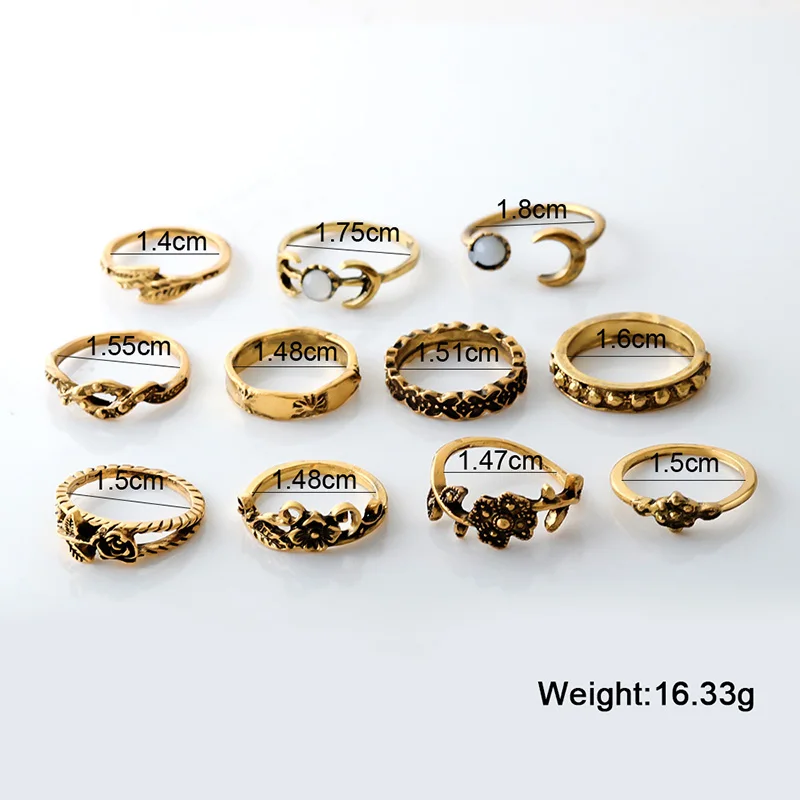 11Pcs Gold1 BFH винтажные золотые кольца для женщин богемное этническое Серебряное сердце лук твист палец кольцо Набор костяшки модные ювелирные изделия - Цвет основного камня: 11Pcs Gold1