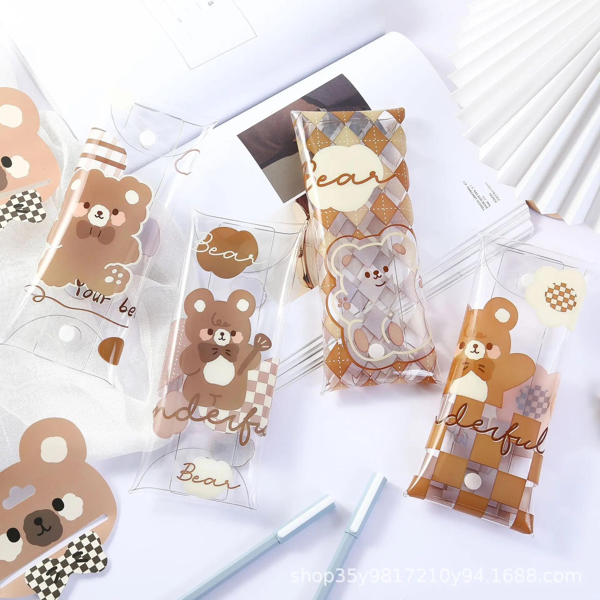 

Kawaii Transparent Printing Pencils Bag Bear Girls Dinosaur Ins Creative Super Cute Soft Pencil case Gift Cute School Stationery