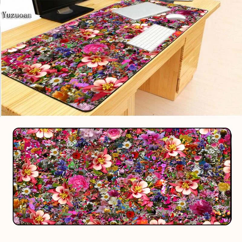 Yuzuoan Beauty 900x400x3мм розовые цветы Расширенный игровой коврик для мыши Коврик большой