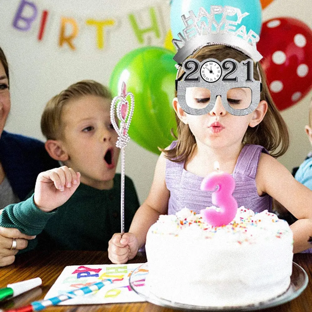 

Happy New Year Glasses Headband Set Fun Glasses Eyes Shining Crown Costume Photo Props Holiday Party Gifts