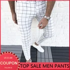 Брюки мужские клетчатые на молнии, модные повседневные штаны, облегающие хлопковые брюки в полоску, в клетку, весна 2021